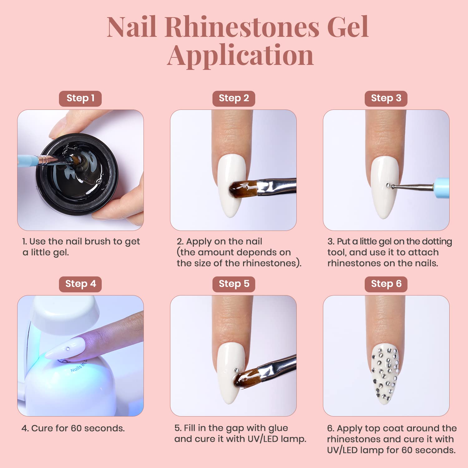 Beetles Rhinestone Glue for Nails with 2 Dual Purpose Brush Pen, 1Pcs 15ml Nail Glue for Nail Art Adhesive Resin Gems Diamonds Jewelry Decoration Soak Off Led Lamp Nails Gifts for Women