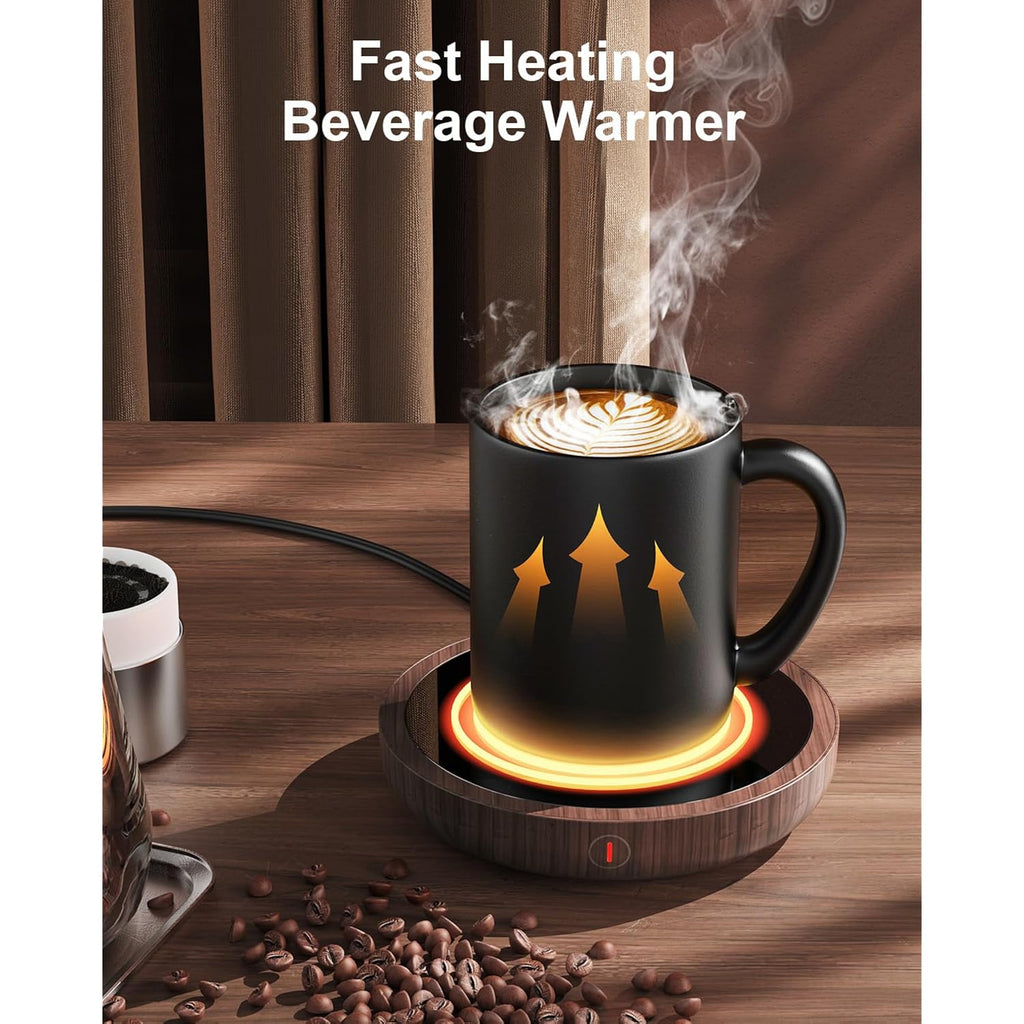 SWEETFULL Coffee Mug Warmer, 36W Electric Cup Warmer for Desk with 3-Temp Settings Advanced Temperature-Controlled Heating Coffee Gifts Accessories for Women Men Milk, Tea, Candle - Wood