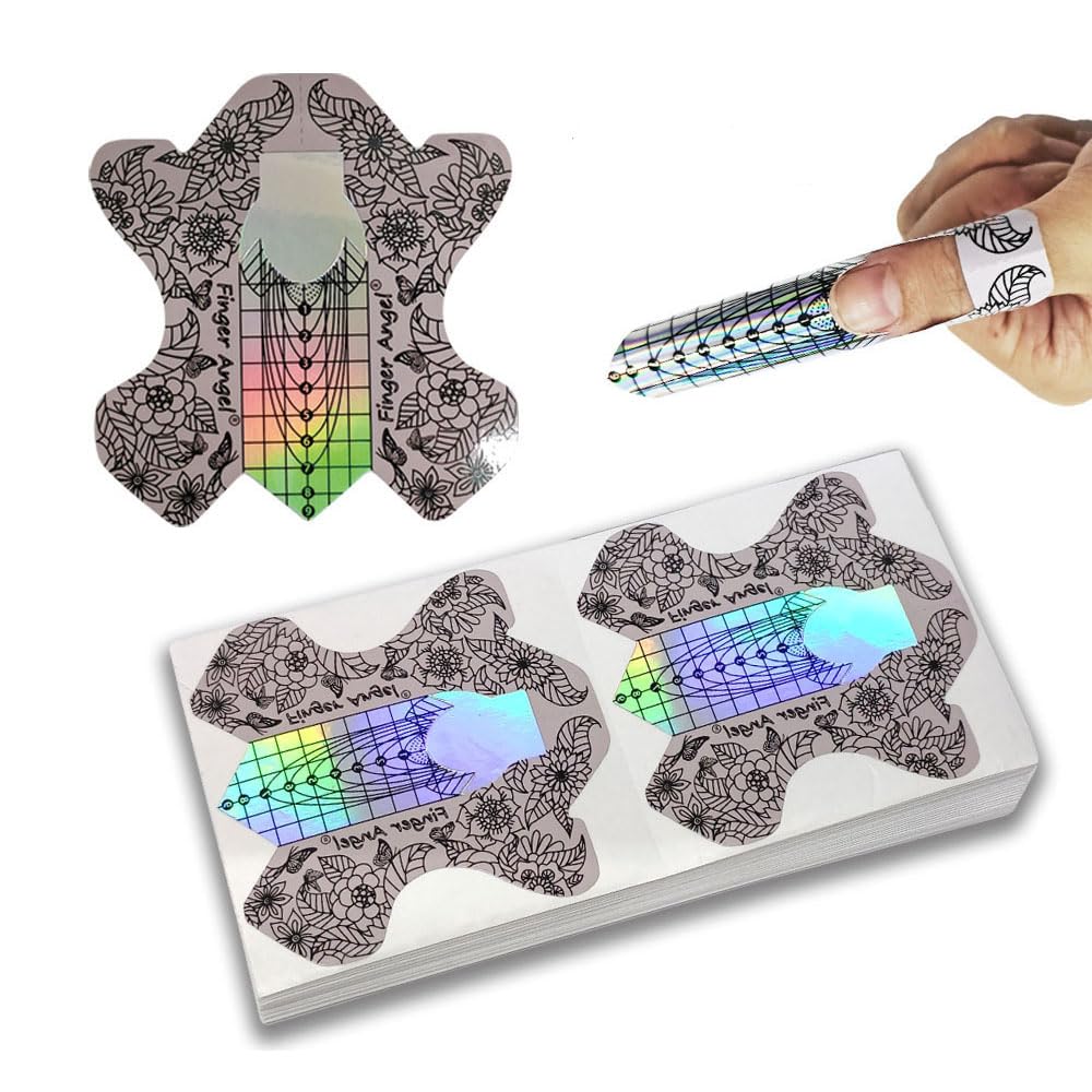 100PCS Nail Extension Form Sticker Laser Color Nail Forms Gel Polish Extension Forms Acrylic Tips Nail Art Decoration DIY Nail Gel Curl
