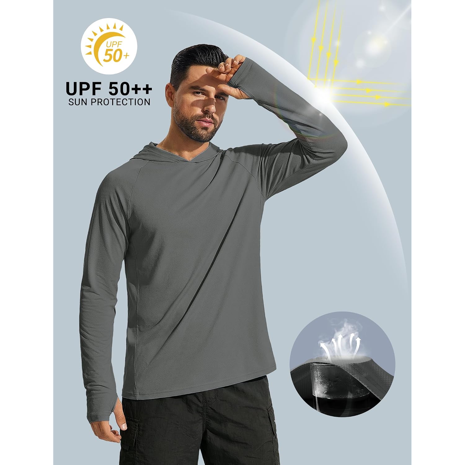 Coofandy Mens Upf 50+ Hoodie Shirts Long Sleeve Rash Guard Sun Protection Fishing Shirts Lightweight Quick Dry Hoodies