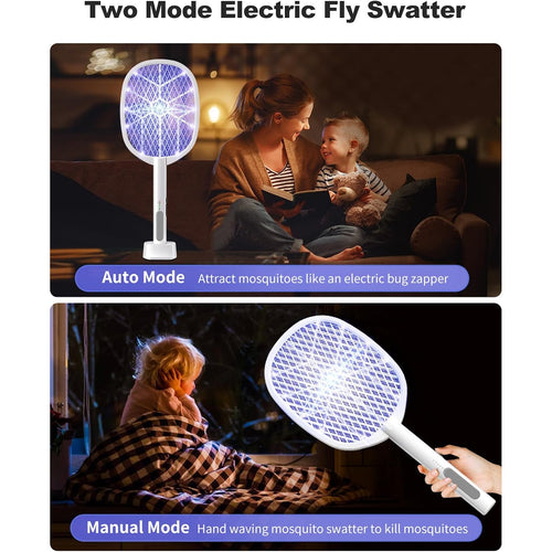 2Pack Electric Fly Swatter,4000V Bug Zapper Racket,2 In 1 Mosquito Zapper Racket With 1200Ml Battery Rechargeable Purple Mosquito Killer Lamp With 3 Layers Safety Net Suitable For Indoor And Outdoor