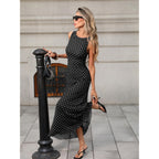 Elleven Women’S Polka Dot Maxi Tank Dress, Sleeveless Boat Neck Bodycon Slim Fit Elegant Long Dress