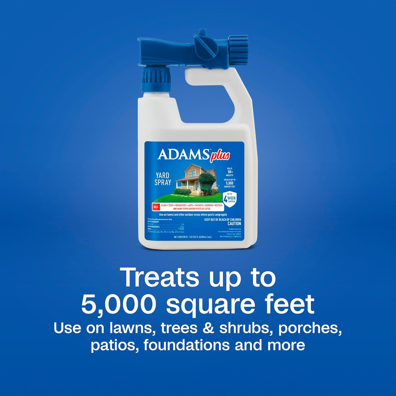 Adams Plus Flea And Tick Spray For Yard, Kills Fleas, Ticks, Mosquitoes, Ants And Many Other Listed Nuisance Pests, Treats Up To 5,000 Square Feet, Easy-To-Use Hose-End Spray, 32 Fluid Ounces
