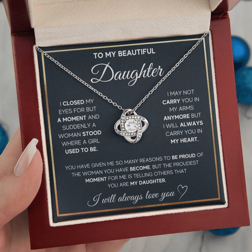 To My Beautiful Daughter Necklace from Mom & Dad | Cubic Zirconia Pendant with Heartfelt Message Card & Gift Box | Daughter Birthday, Graduation, Christmas Jewelry Gift from Parents