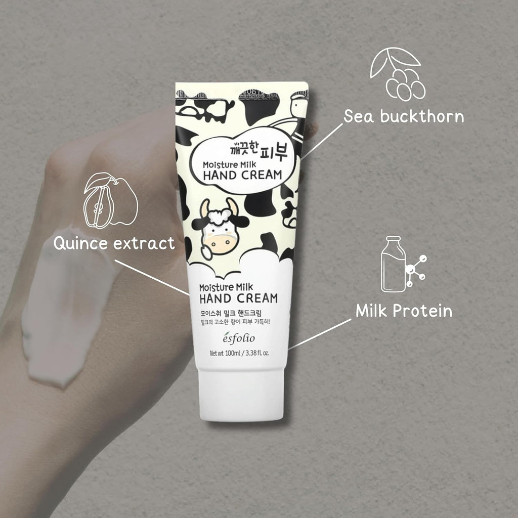 esfolio Pure Skin Moisture Milk Hand Cream – Hydrating & Nourishing Hand Moisturizer with Milk Protein Extract, Soften Dry Skin, Non-Greasy, Daily Moisturizer for Soft & Smooth Hands (3.38 OZ/100ML)