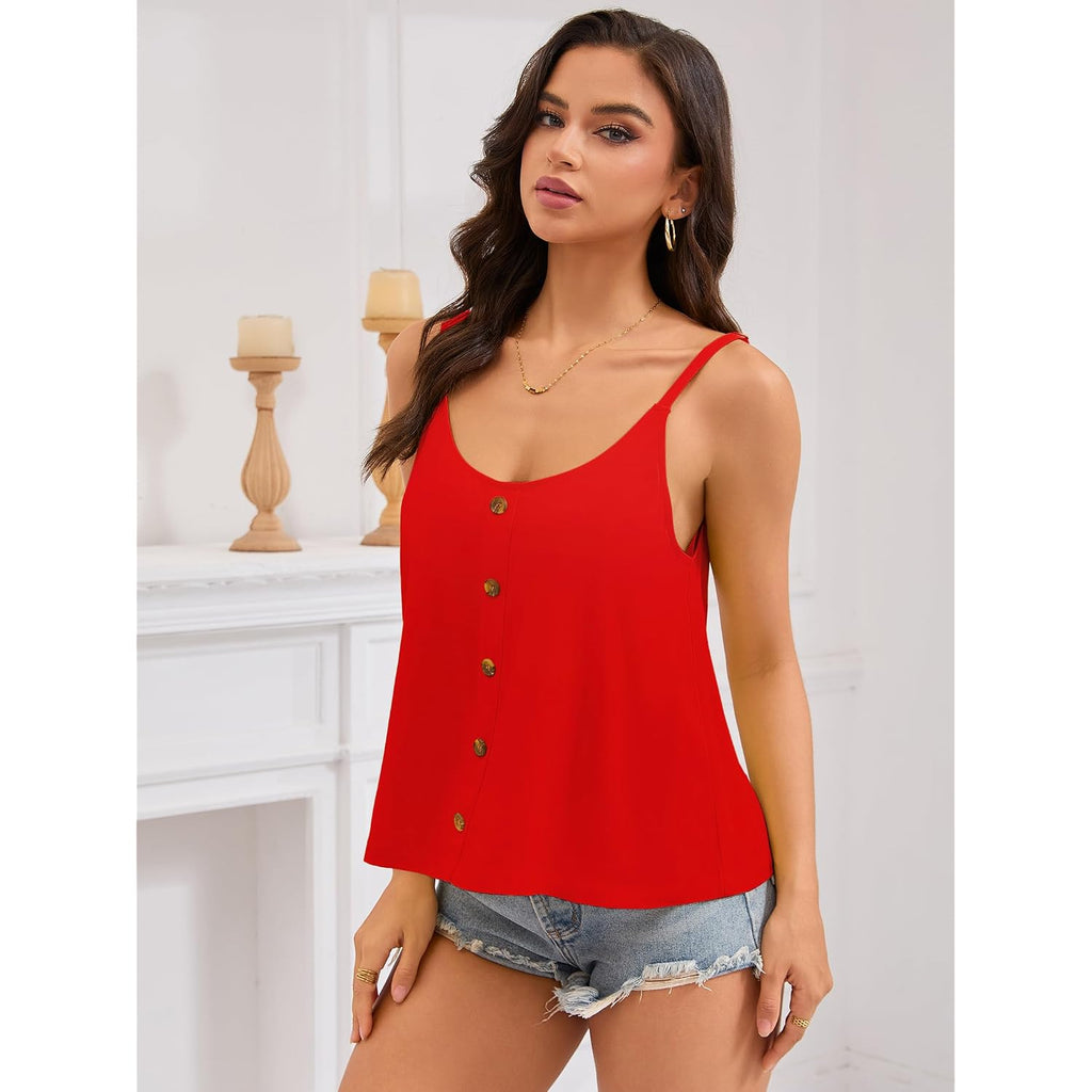 Women'S Tank Tops Spaghetti Strap Sleeveless Flowy Loose Camisole Button Summer Casual Cami Shirts