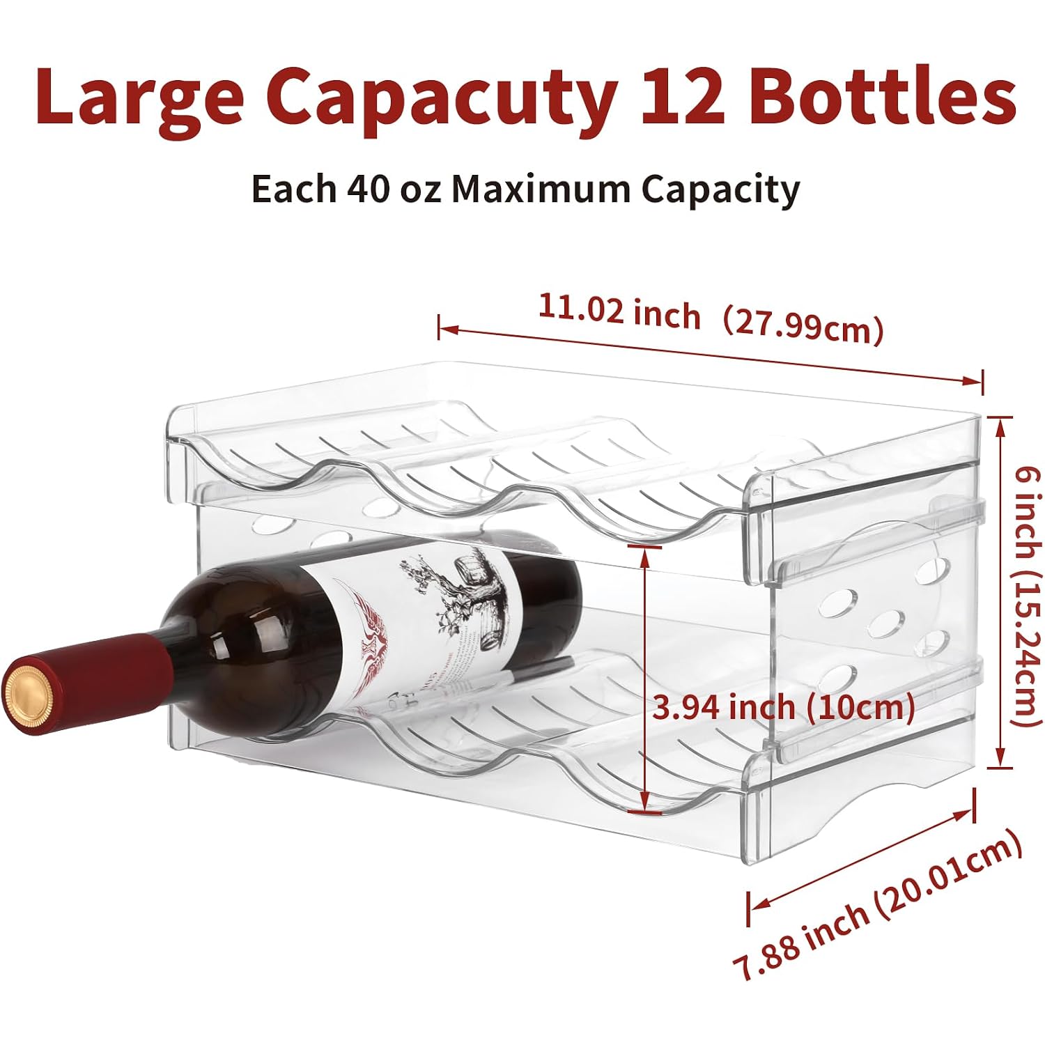 Ez Cozy Wine Rack, 4 Tier Water Bottle Organizer For Cabinet (12 Bottles) | Clear Freestanding Wine Bottle Holder For Cabinet, Fridge, Pantry, Wine Rack For Inside Cabinet, Refrigerator, Countertop