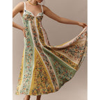 Women'S Boho Print Dress Sleeveless Backless Halter High Waist A Line Vacation Beach Long Dress