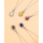 FANCIME TimelessTie Birthstone Necklace for Women White Gold Plated Sterling Silver Ribbon Design Jewelry Knot Pendant Fine Jewelry Gemstone Anniversary Birthday Graduation Mothers Day Gifts for Women Wife Mother Her