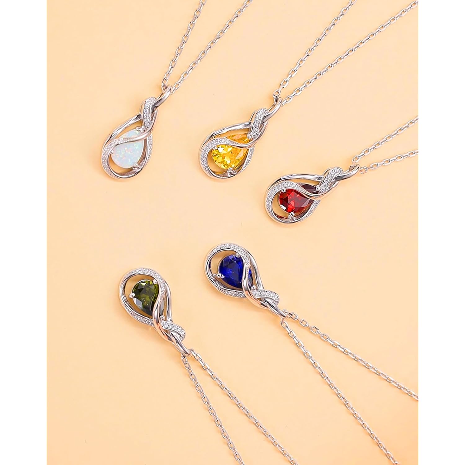 FANCIME TimelessTie Birthstone Necklace for Women White Gold Plated Sterling Silver Ribbon Design Jewelry Knot Pendant Fine Jewelry Gemstone Anniversary Birthday Graduation Mothers Day Gifts for Women Wife Mother Her