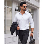 Mens Wrinkle-Free Dress Shirts Long Sleeve Stretch Flex Button Down Shirt | Regular Fit, Back Darts, Crisp Collar, Adjustable Cuffs, Easy Care, Business Casual, Button Up, Professional, Wedding, Prom