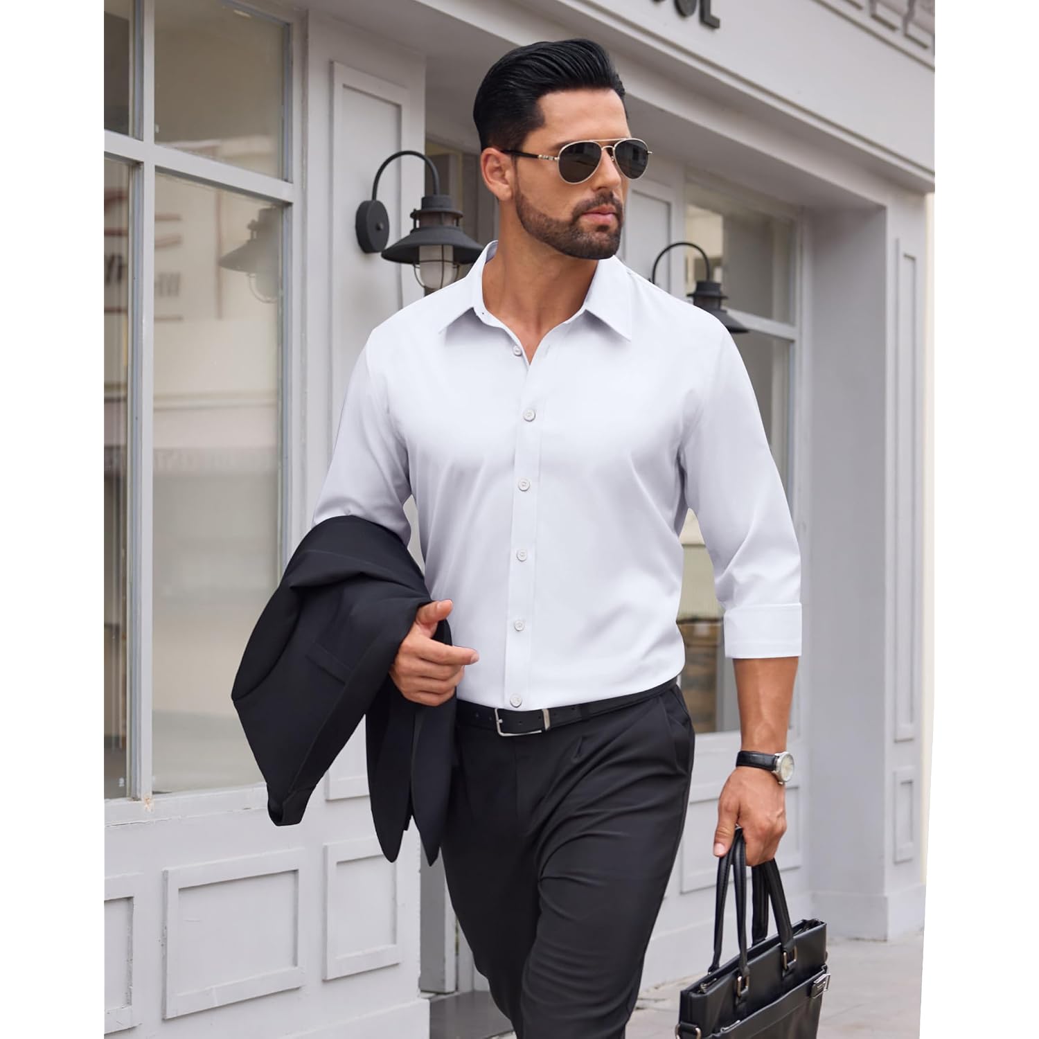 Mens Wrinkle-Free Dress Shirts Long Sleeve Stretch Flex Button Down Shirt | Regular Fit, Back Darts, Crisp Collar, Adjustable Cuffs, Easy Care, Business Casual, Button Up, Professional, Wedding, Prom