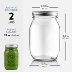 Paksh Novelty Wide Mouth Mason Jars With Lids 32 oz – Glass Quart Mason Canning Jars, Large Mason Jar Wide Mouth for Canning, Pickling, Jelly Preserving & Meal Prep, 2-Pack
