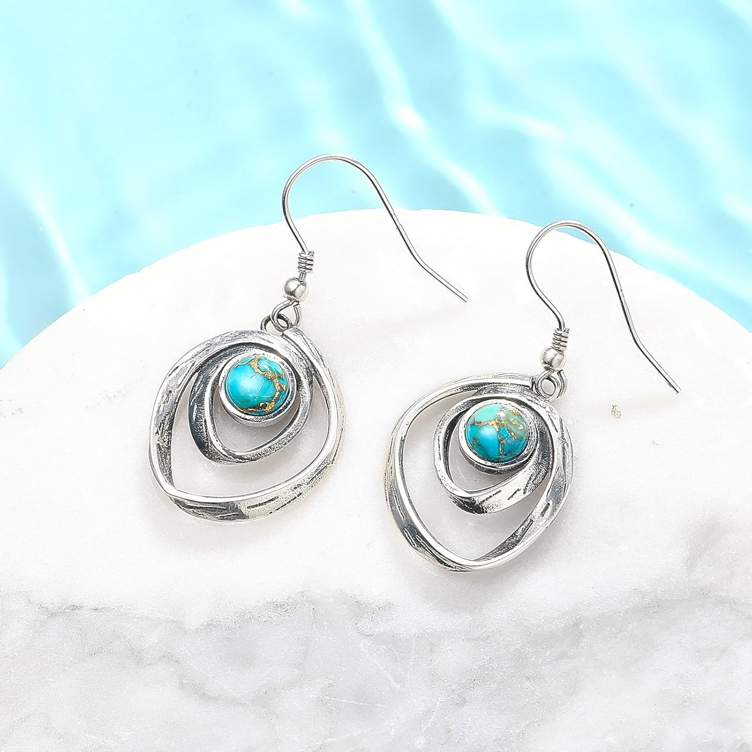 Turquoise Earrings for Women 925 Sterling Silver Pearl/Black Onyx/Opal Dangle Earrings Vintage Spiral/Wire Wrapped/Beads & Rope Ear Hook Earrings