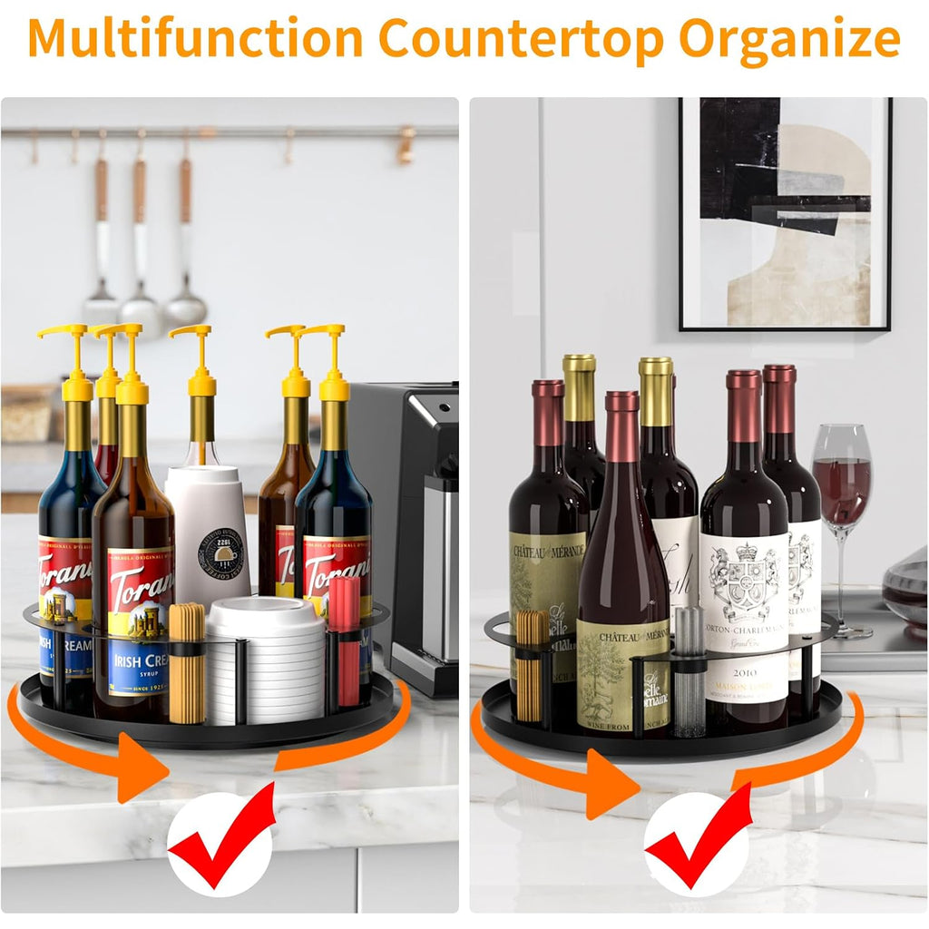 Coffee Syrup Organizer For 8 Bottles, Rotating Coffee Syrup Holder | Storage For Syrup Bottles, Cup And Lid, Stirrers, Wine Display, Syrup Rack Stand For Home, Kitchen, Coffee Bar Organizer