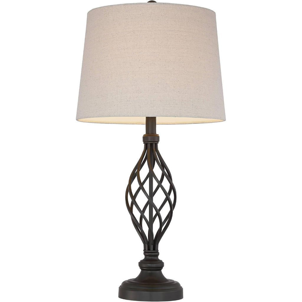 Annie 28" Tall Table Lamps Set Of 2 Open Scroll Iron Bronze Brown | Traditional Farmhouse Rustic Living Room Bedroom House Bedside Nightstand Home Tapered Cream Drum Shade