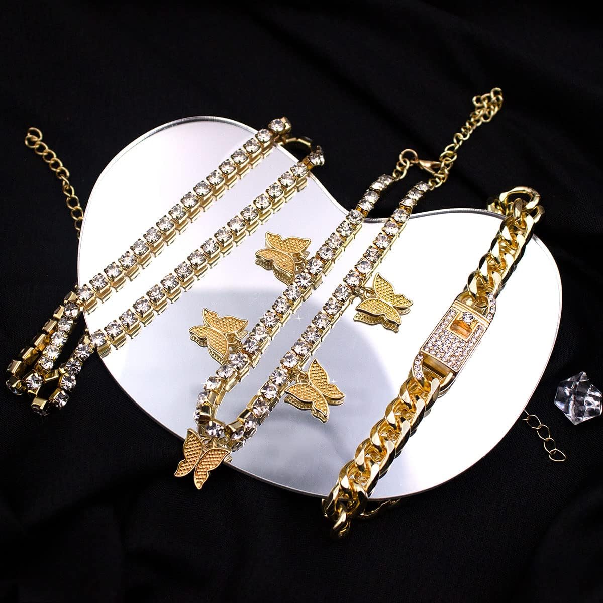 yfstyle Butterfly Ankle Bracelet for Women Rhinestone Anklets Bulk Adjustable Layered Beach Ankle Bracelet Braided Chain Anklet Charm Ankle Bracelet Jewerly Gift