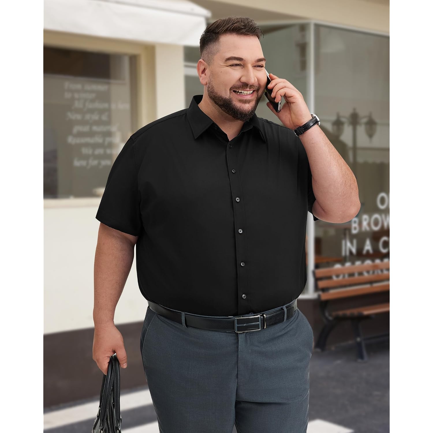 Men'S Short Sleeve Dress Shirts Stretch Stain Shield Business Casual Button Down Shirts Solid Formal Wedding Tops