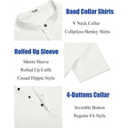 Coofandy Men'S Linen Henley Shirt Short Sleeve Casual Summer Beach Hippie T Shirts