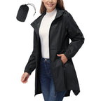33,000Ft Women'S Waterproof Long Rain Coats Packable Rain Jacket With Hood Trench Coats Windbreaker