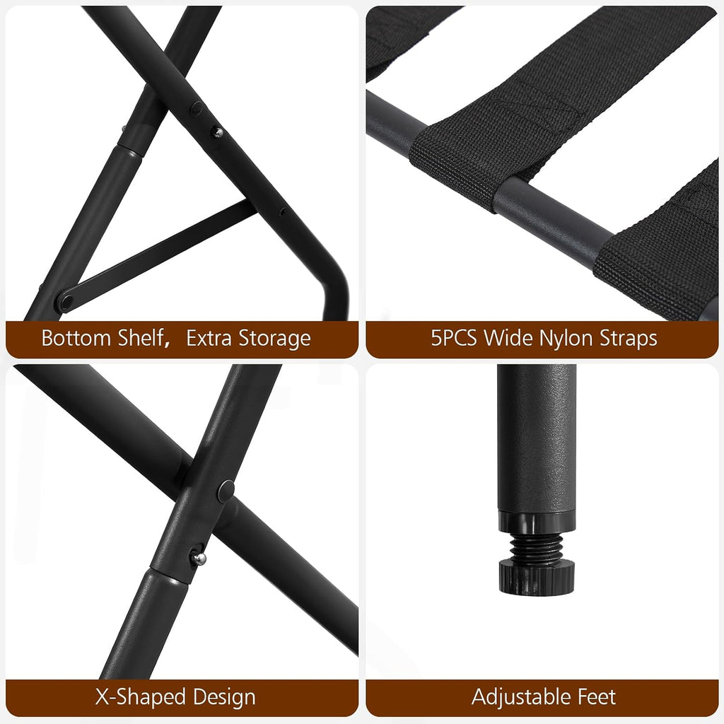 Amhancible Luggage Rack, Foldable Suitcase Stands Set Of 2, Metal Luggage Holder For Guest Room, Bedroom, Hotel, Holds Up To 110 Lb, Easy Assemble, Black Hlr01Bk