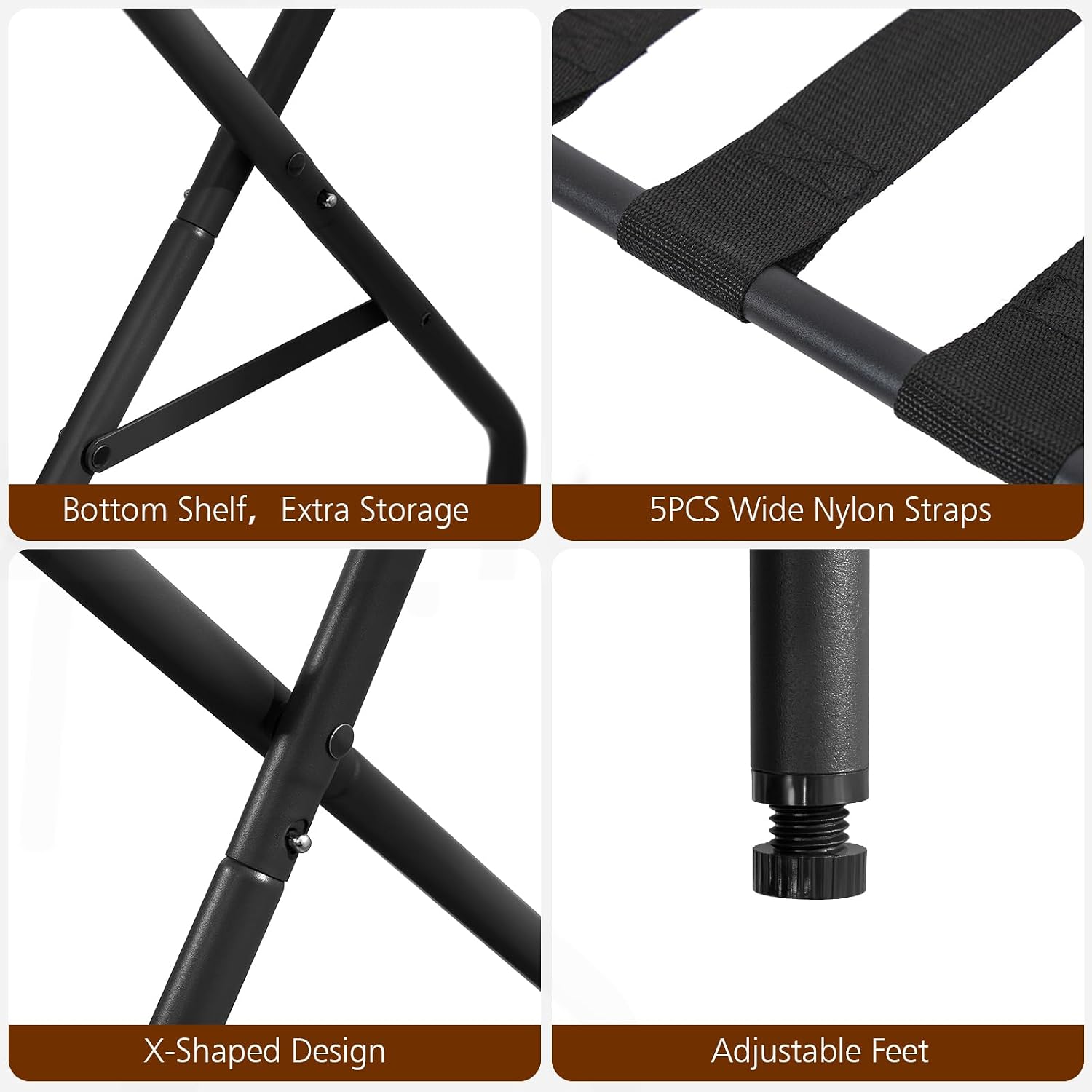 Amhancible Luggage Rack, Foldable Suitcase Stands Set Of 2, Metal Luggage Holder For Guest Room, Bedroom, Hotel, Holds Up To 110 Lb, Easy Assemble, Black Hlr01Bk