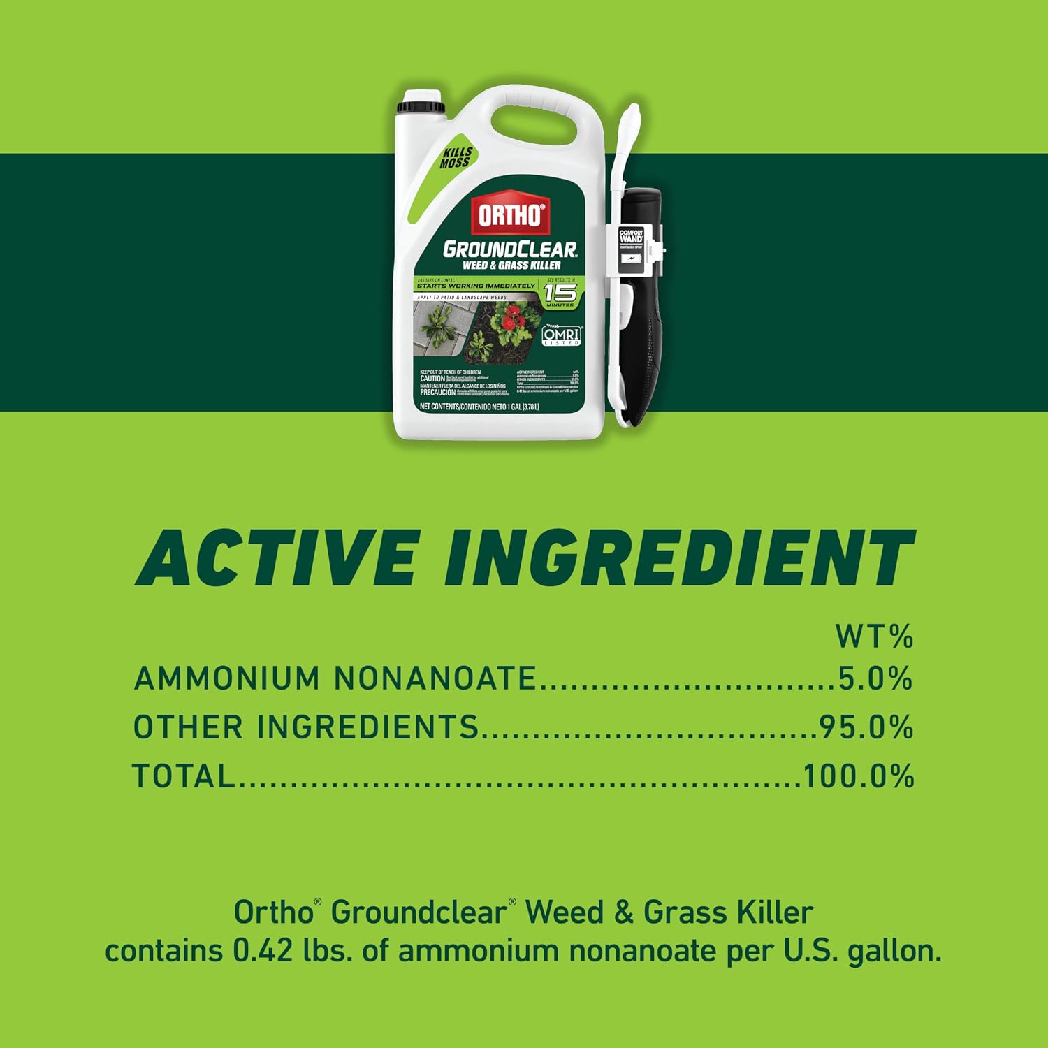 Ortho Groundclear Weed & Grass Killer With Comfort Wand, 1 Gal. | Kills Dandelions, Chickweed, Crabgrass, Moss & More, Omri Listed, Ready-To-Use Grass And Weed Killer Spray
