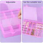 False Nail Container, Cosics Bright Pink 36-Gird Plastic Nail Art Organizers Storage Box with Adjustable Dividers, False Jewelry Diamonds Charms Nail 3D Decorations Manicure Accessory Holder Case