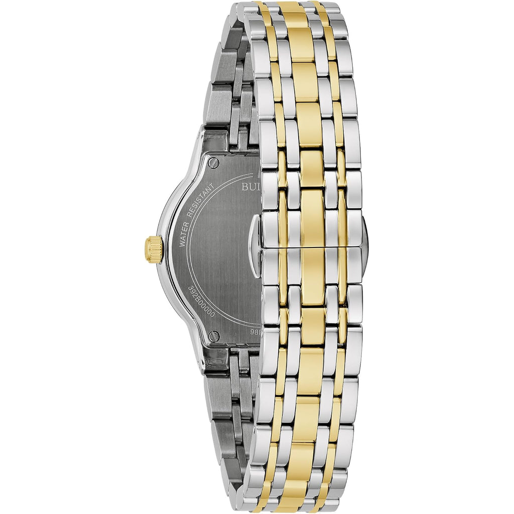 Bulova Ladies' Modern Two-Tone Stainless Steel 3-Hand Quartz Watch, Diamond Accent Gold Dial Style: 98P224