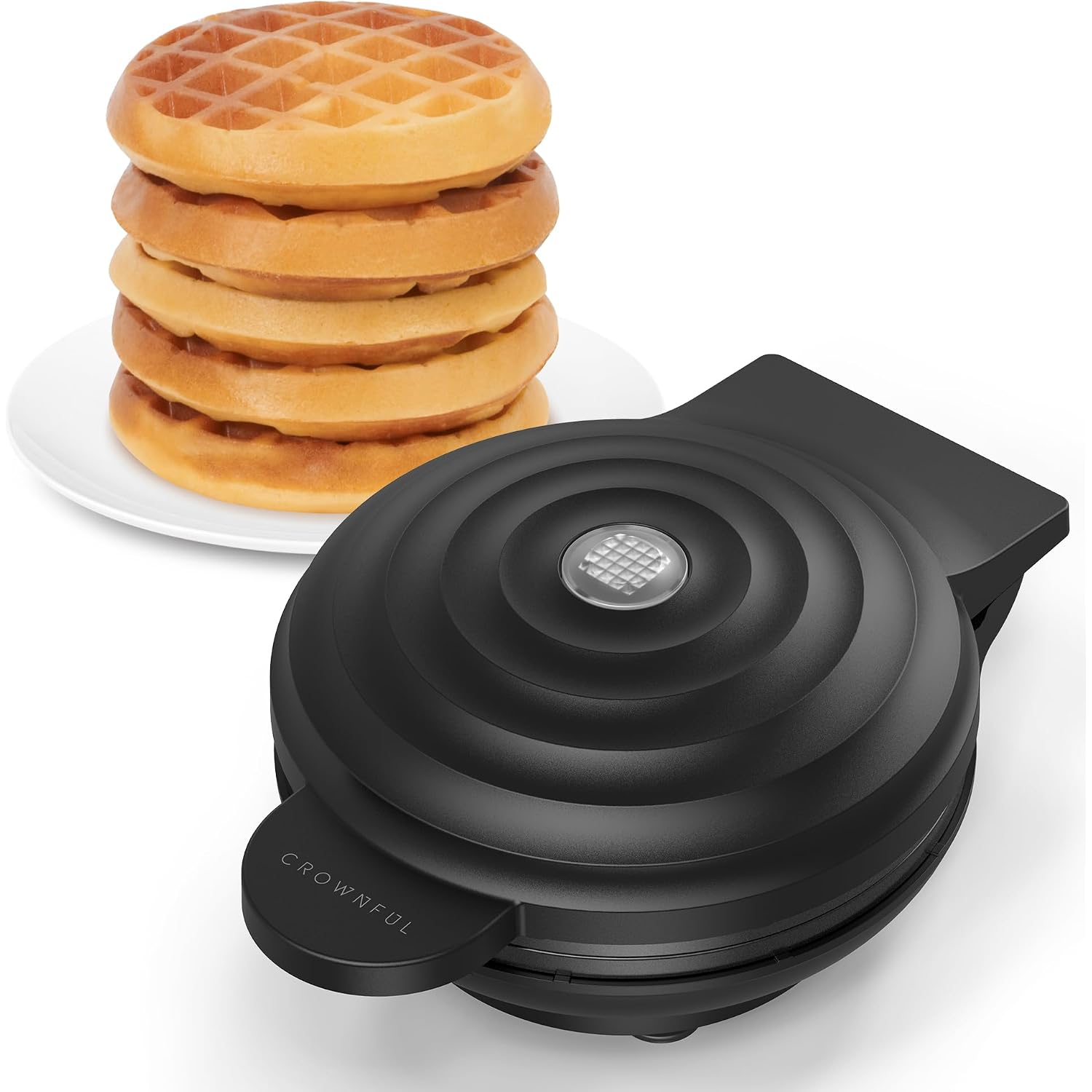 Crownful Mini Waffle Maker, 4" Chaffle Maker With Compact Design, Easy To Clean, Non-Stick Surface, Recipe Guide Included, Perfect For Breakfast, Dessert, Sandwich, Or Other Snacks