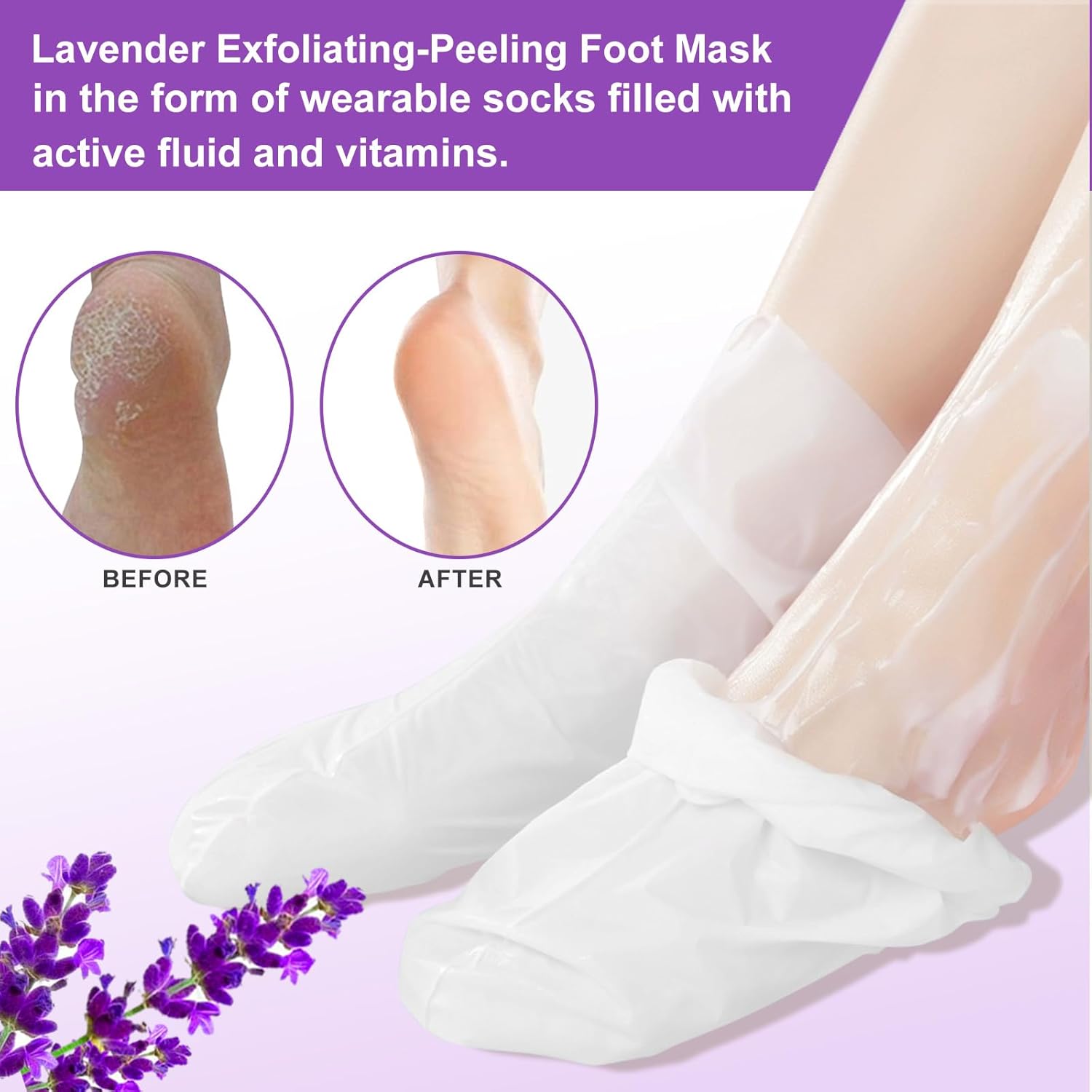ALIVER Foot Peeling Mask - 5 Pack, Exfoliating Mask Make Feet Baby Soft, Foot Mask for Dry Cracked Skin, Peeling Away Dead Skin, Calluses - Lavender