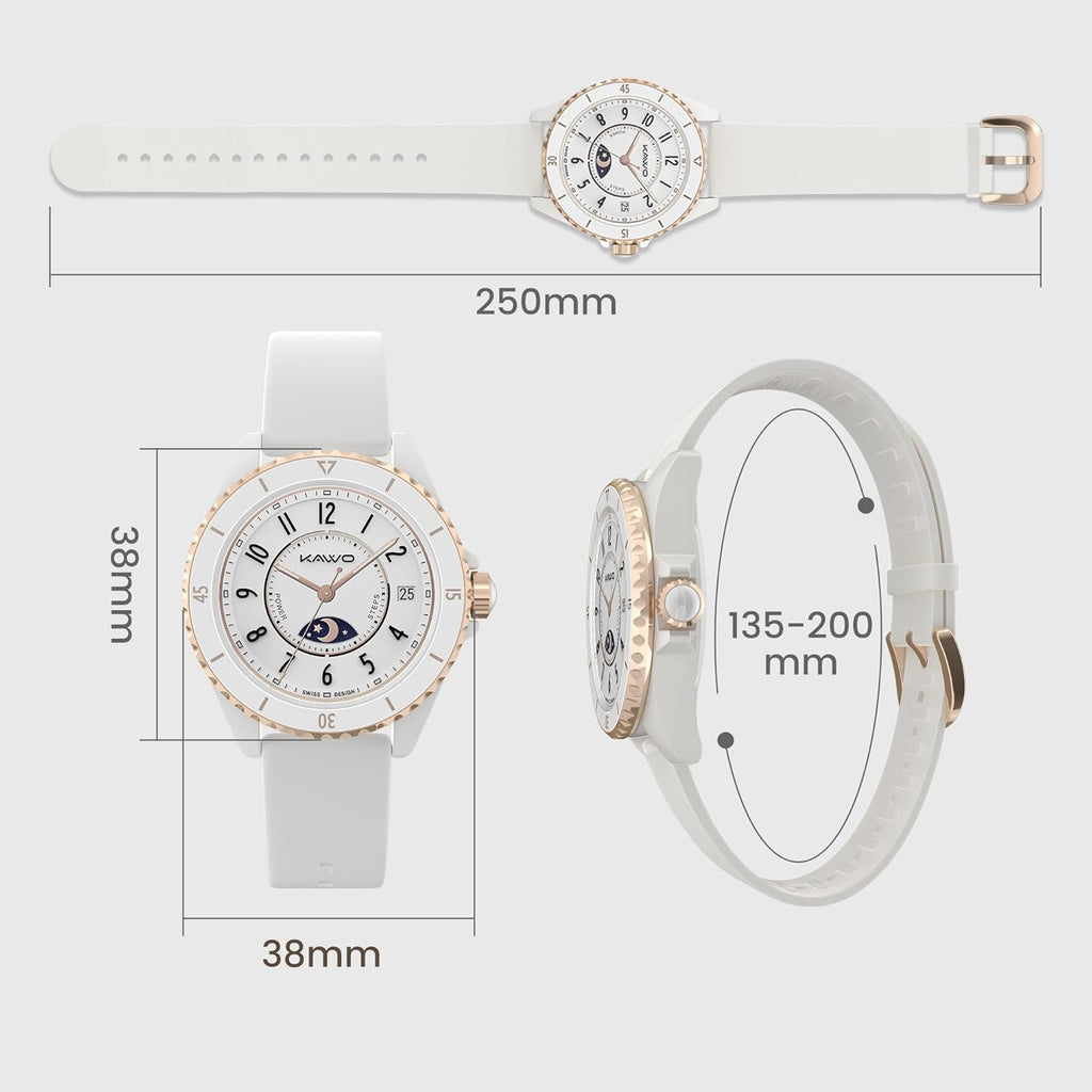KAVVO Oyster Mini 38mm Bluetooth Smartwatch for Women, 1.1'' Delicate AMOLED Always-On Display, Rotating Bezel, Fitness Tracker with Female Health, Heart Rate Blood Oxygen Monitor(Ceramic White)