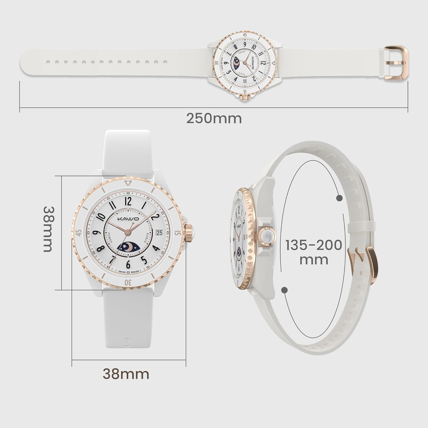 KAVVO Oyster Mini 38mm Bluetooth Smartwatch for Women, 1.1'' Delicate AMOLED Always-On Display, Rotating Bezel, Fitness Tracker with Female Health, Heart Rate Blood Oxygen Monitor(Ceramic White)