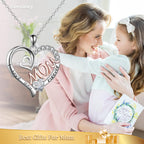 Mothers Necklace Gifts for Mom from Daughter Son, I Love You Mom Necklace Heart Pendant Rhinestone Jewelry with Box Birthday Mothers Day Gifts for Women