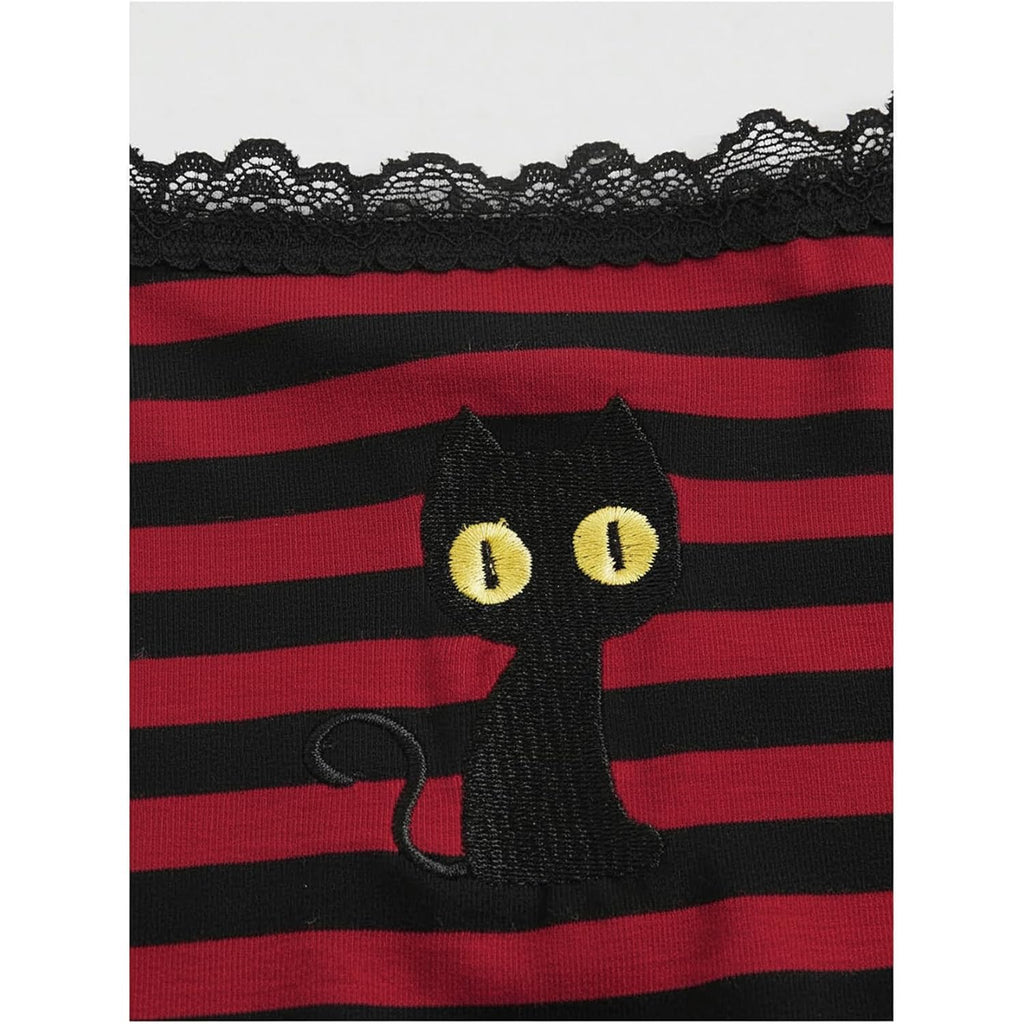 Soly Hux Women'S Y2K Lace Striped Cami Crop Tops Spaghetti Strap Cat Embroidery Camisole