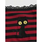 Soly Hux Women'S Y2K Lace Striped Cami Crop Tops Spaghetti Strap Cat Embroidery Camisole