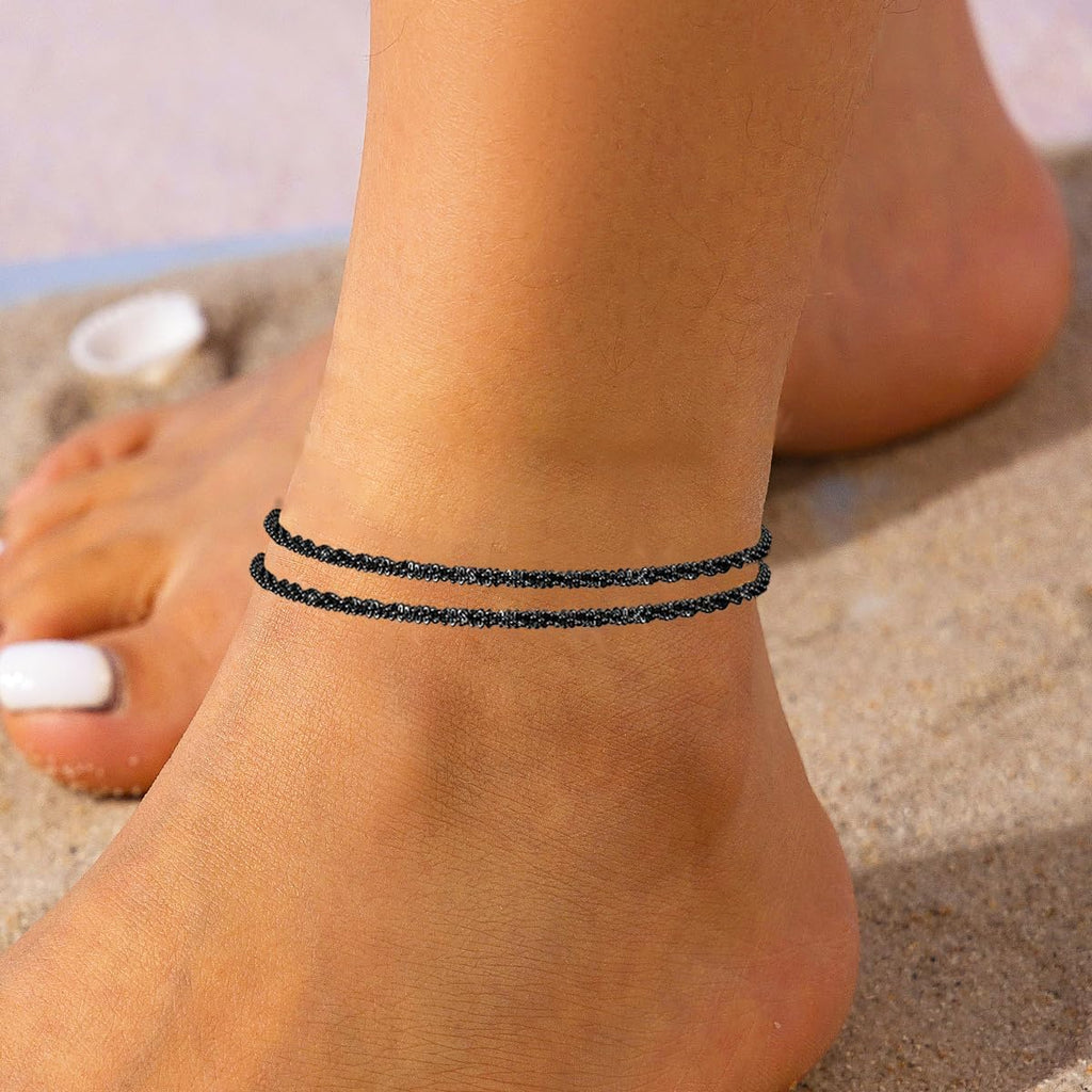 Nanafast Women's Ankle Bracelets, Sparkling Multi-layer Anklet Bracelets for Women, Adjustable Shiny Gold/Silver Anklets for Women, Beach Cute Anklets Jewelry for Summer