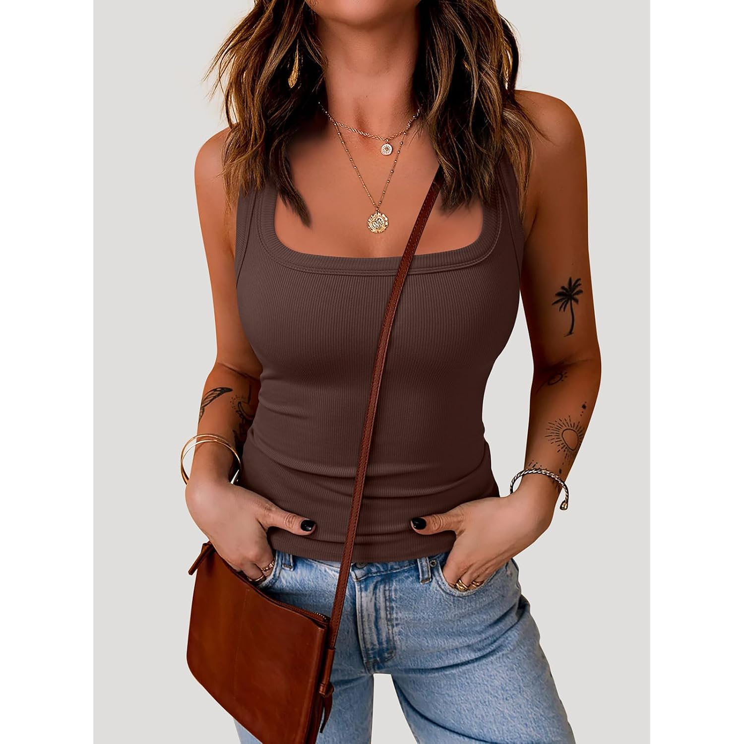 Reoria Built In Bra Tank Tops For Women Summer Sleeveless Racerback Square Neck Casual Basic Ribbed Tops 2026