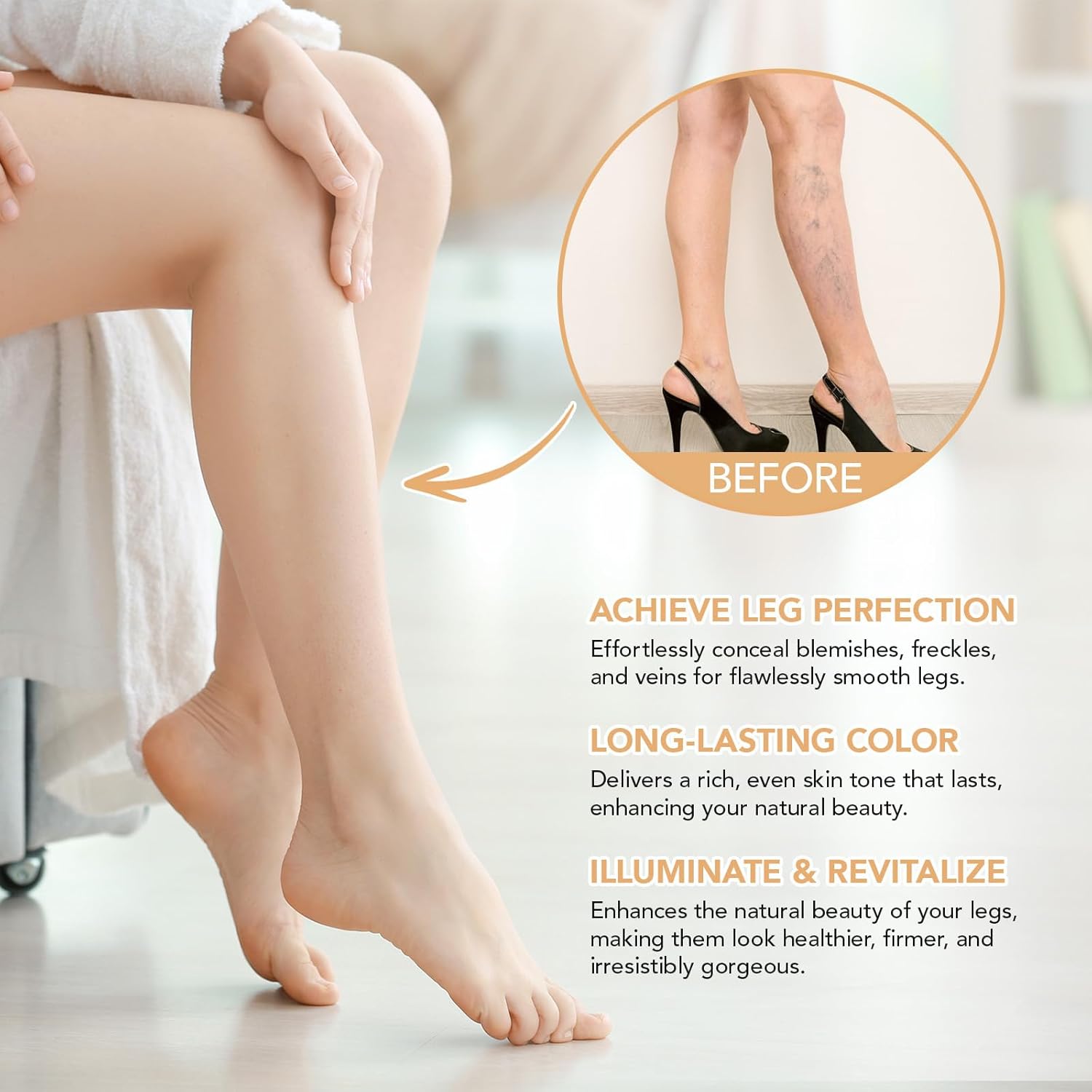 Leg Makeup Waterproof No Transfer,Flawless Looking Leg and Body Scar Cover up Makeup, Easy Application for All Skin Tones. (2# Medium Golw)