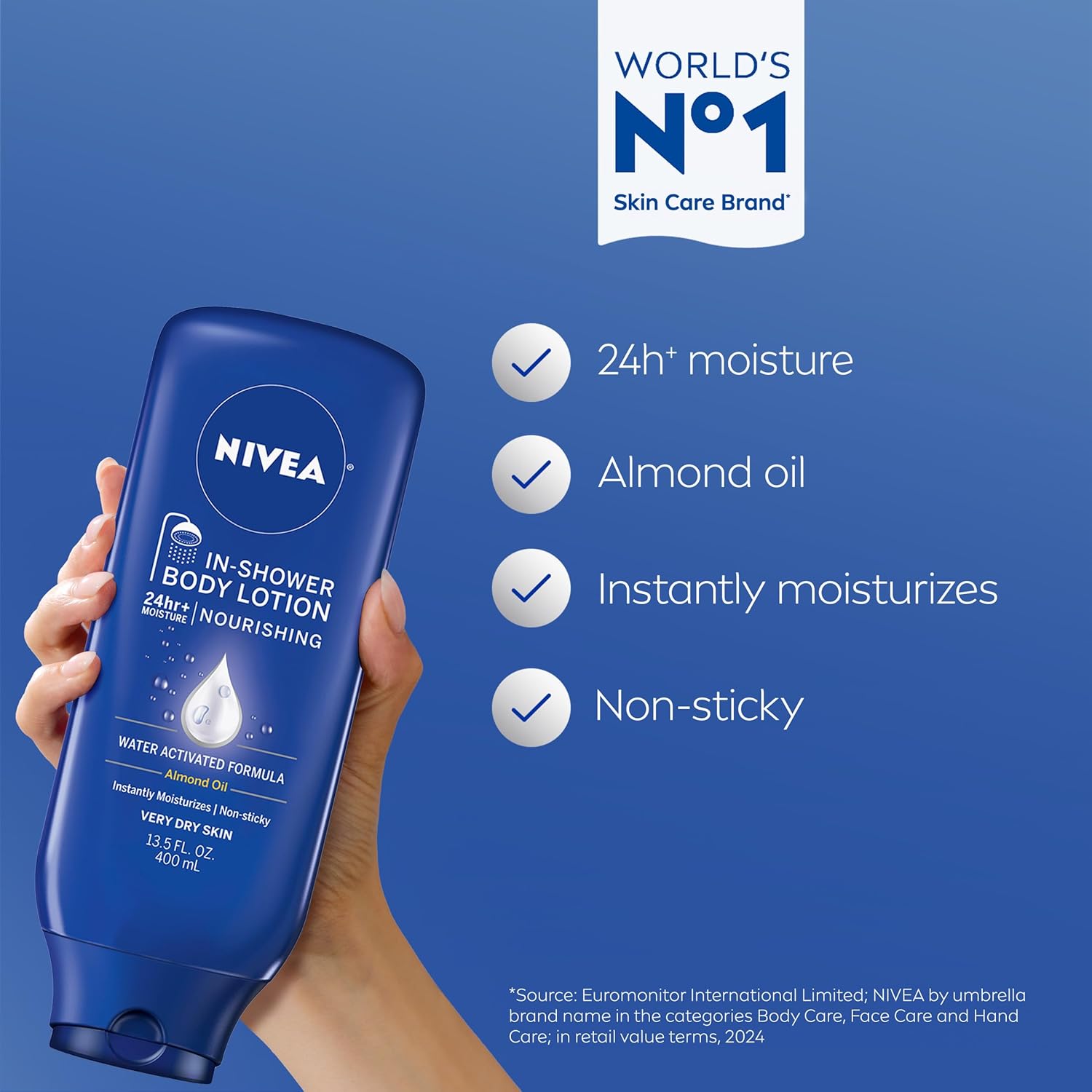 NIVEA Nourishing In Shower Lotion, Water Activated In Shower Moisturizer for Dry to Very Dry Skin, 13.5 FL OZ Bottle