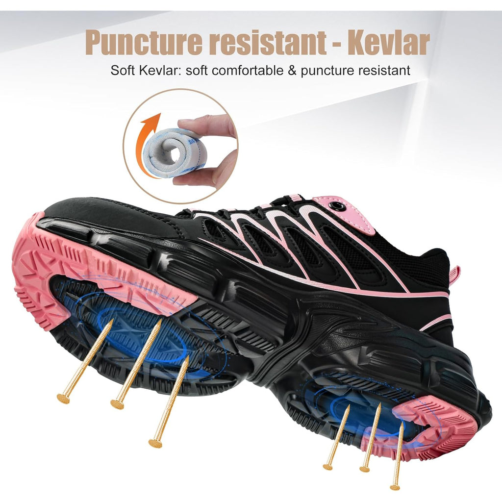 Hogent Steel Toe Shoes For Women Men Wide Non Slip Work Sneakers Indestructible Shoes Lightweight Breathable Construction Sneakers Puncture Proof Ergonomic Design