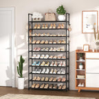 VTRIN 10 Tier Shoe Rack Tall Large Capacity Wide Shoe Organizer with Two Hooks Sturdy Metal Shoe Shelf for Entryway, Closet, Bedroom