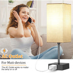 15'' Bedside Table Lamp For Bedroom Small Night Light Lamps For Night Stand | Pull Chain Table Lamps For Night Stands With Ac Outlet，Desk Lamp With 2 Bulbs Lamp For Living Room Kids Room Office Decor
