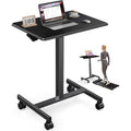 Dumos Mobile Rolling Desk With Wheels Adjustable Height | Small Standing Desks Portable Laptop Pc Table, Computer Workstation For Home Office Small Space, Modern Black