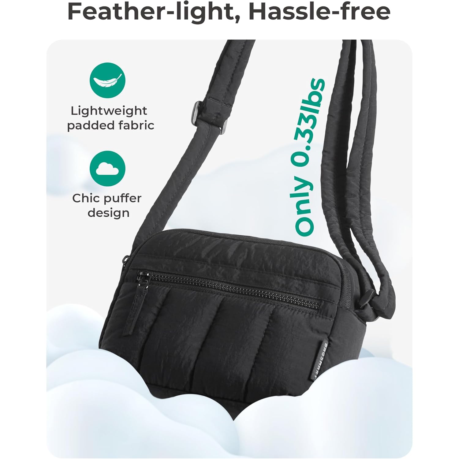 BAGSMART Cross Body Purse, Mini Crossbody Bags for Women Travel Purse, Puffy Shoulder Handbag Wallet with RFID Blocking Slots, Black-small