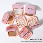 KYDA Face Highlighter Palette, High Glossy Face Illuminator Palette, Natural Glow Finish, Pearl Shimmer Smooth Baked Powder, Lasting Sparkling Champagne Highlighter Makeup-SUN GLOW