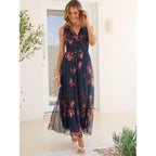 Anrabess Women'S Floral Tulle Wedding Guest Maxi Dress | V Neck Sleeveless,A-Line Elastic Waist,Casual Flowy Formal Boho,Bridal Shower Garden Party Beach Vacation,Summer Fall