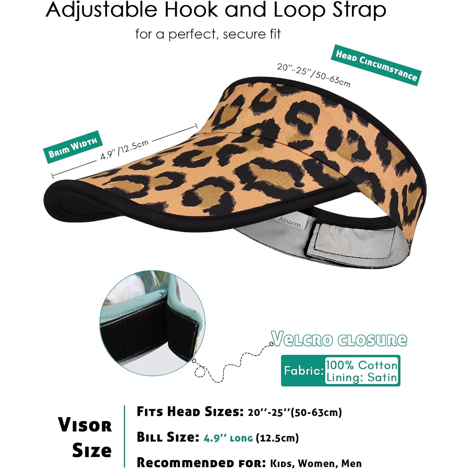 Alnorm Satin Lined Visor with Velcro for Summer UV Protection Sun Hat for Outdoors