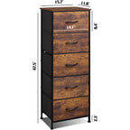 Wlive Fabric Dresser For Bedroom, 5-Drawer Tall Dressers, Storage Organizer With Fabric Bins, Wood Top, Sturdy Steel Frame, Chest Of Drawers For Closet, Hallway, Rustic Brown Wood Grain Print