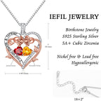 Iefil Mothers Day Gifts for Wife - Rose Heart Double Birthstone Necklace Gifts for Wife Girlfriend Her Women, Birthstone Jewelry Gemstone Birthday Gift for Mom Grandma Her Women